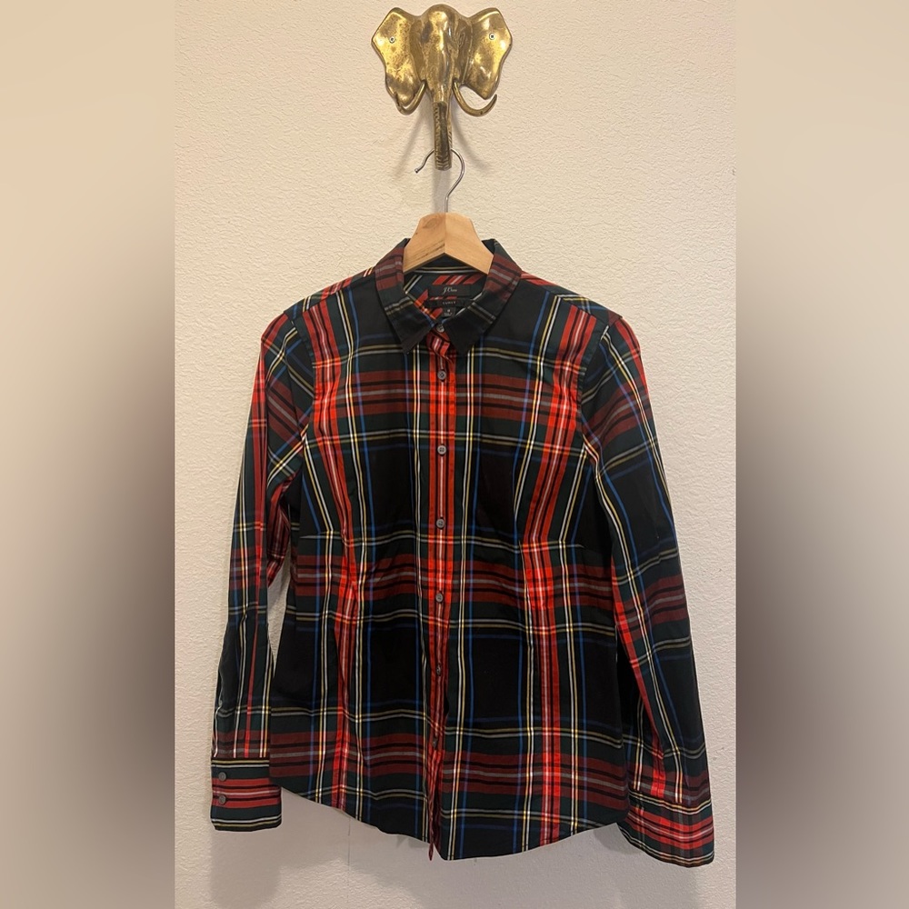 .Crew Tartan print Button Down Plaid Top Curvy Size 8